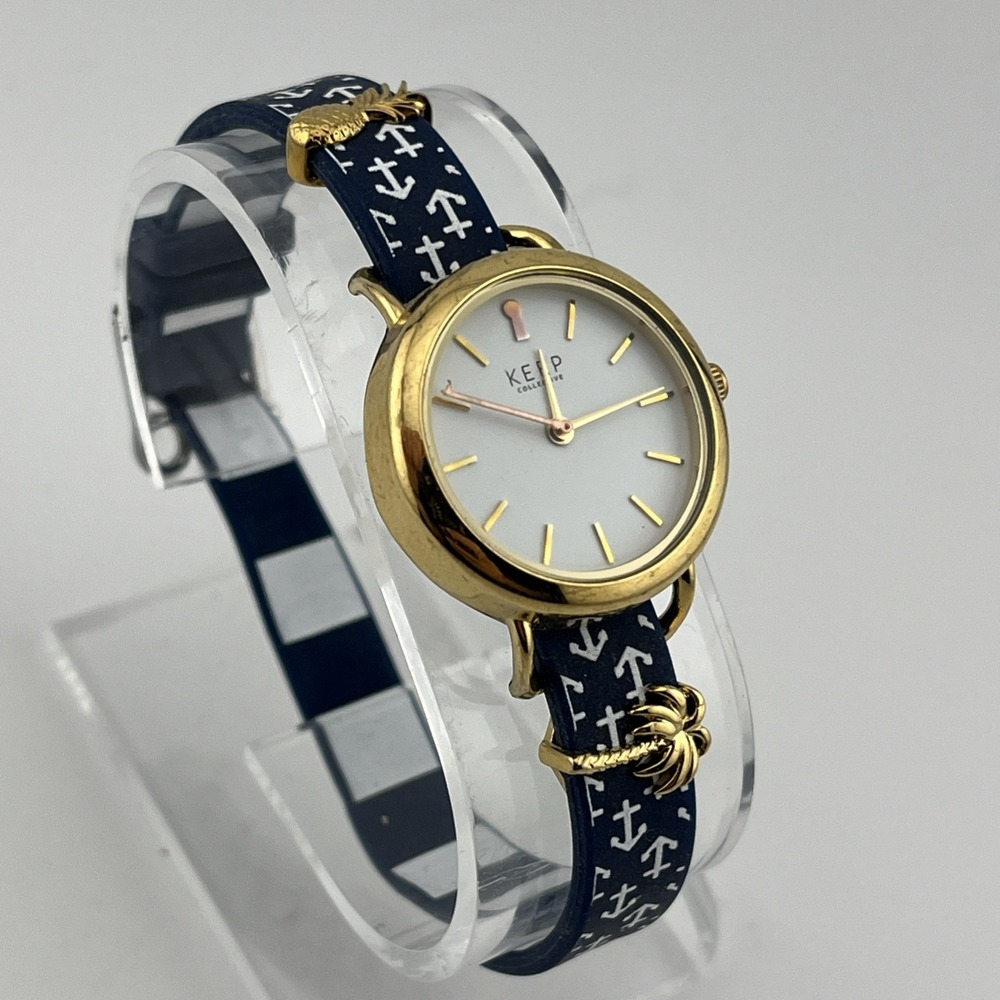 Keep Collective‎ Watch Women Blue Silicone Anchor Band Gold Charms- New Battery - Picture 2 of 9